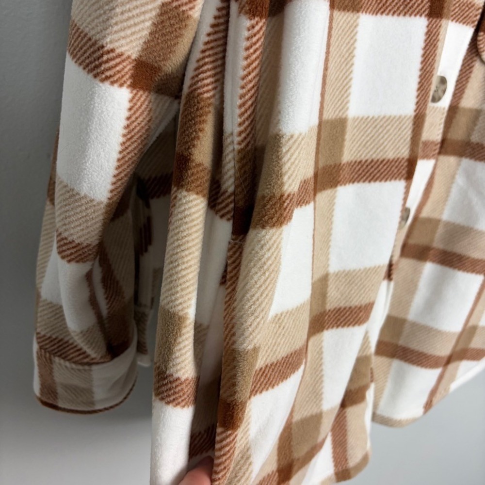 Eddie Bauer Microfleece Tan Plaid Button‎ Down Shacket Fleece Outdoor Medium - Picture 9 of 10